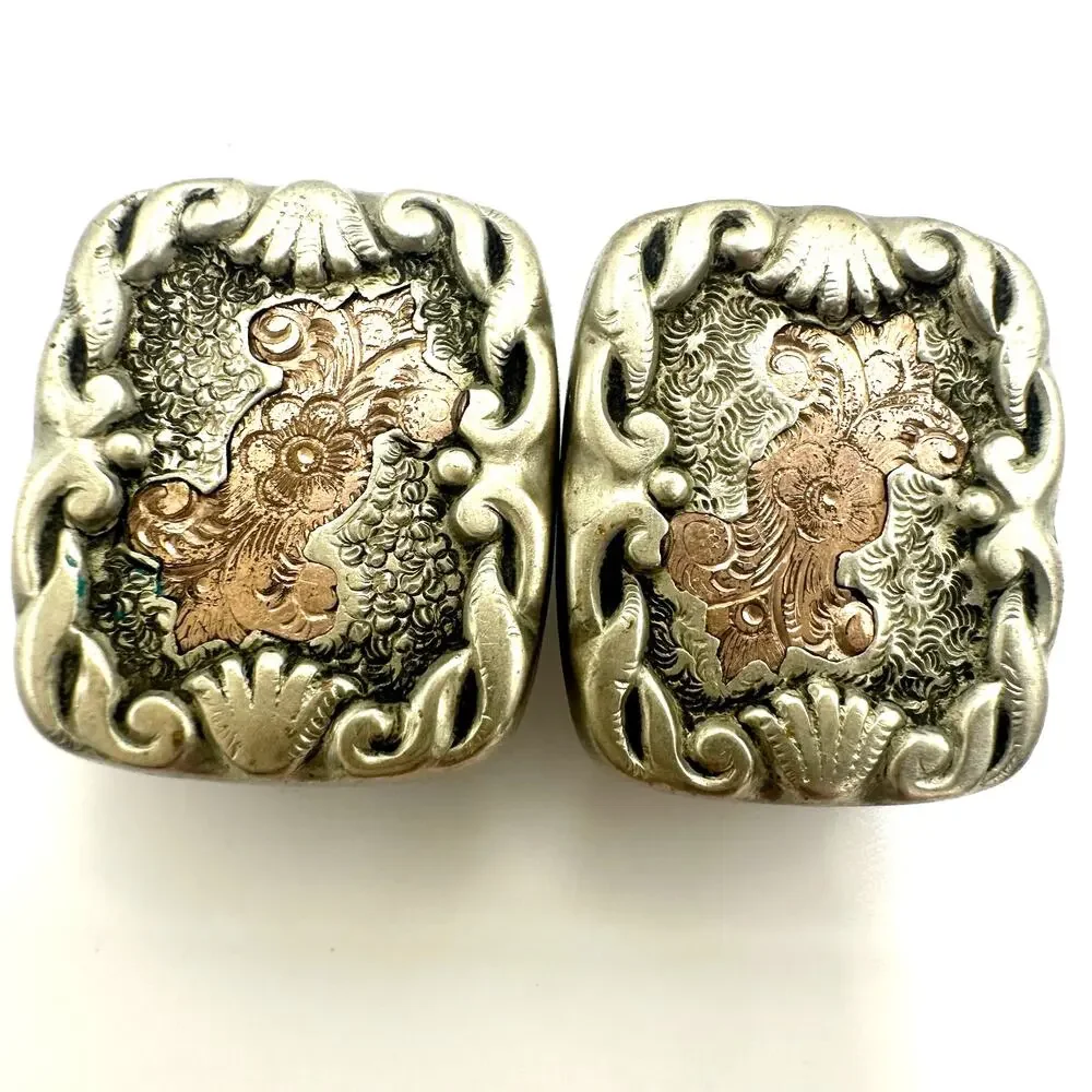 Antique Victorian 1885 rose gold filled silver gilt embossed etched cufflinks